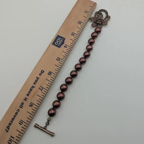 Heidi Daus Beaded Bracelet Bronze‎ Tone Flower Toggle Closure Crystal Accents - Picture 5 of 5